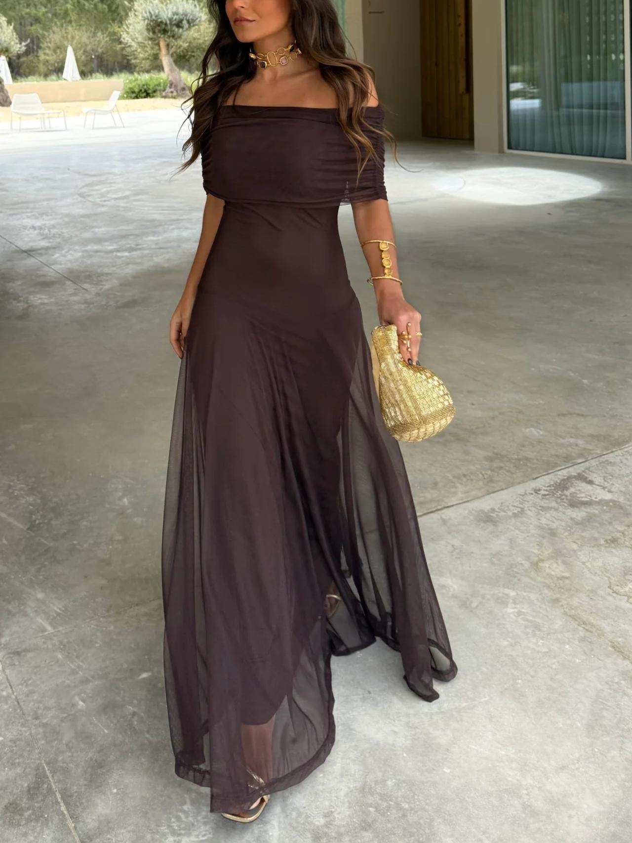 Alma Off-Shoulder Chiffon Maxi Dress