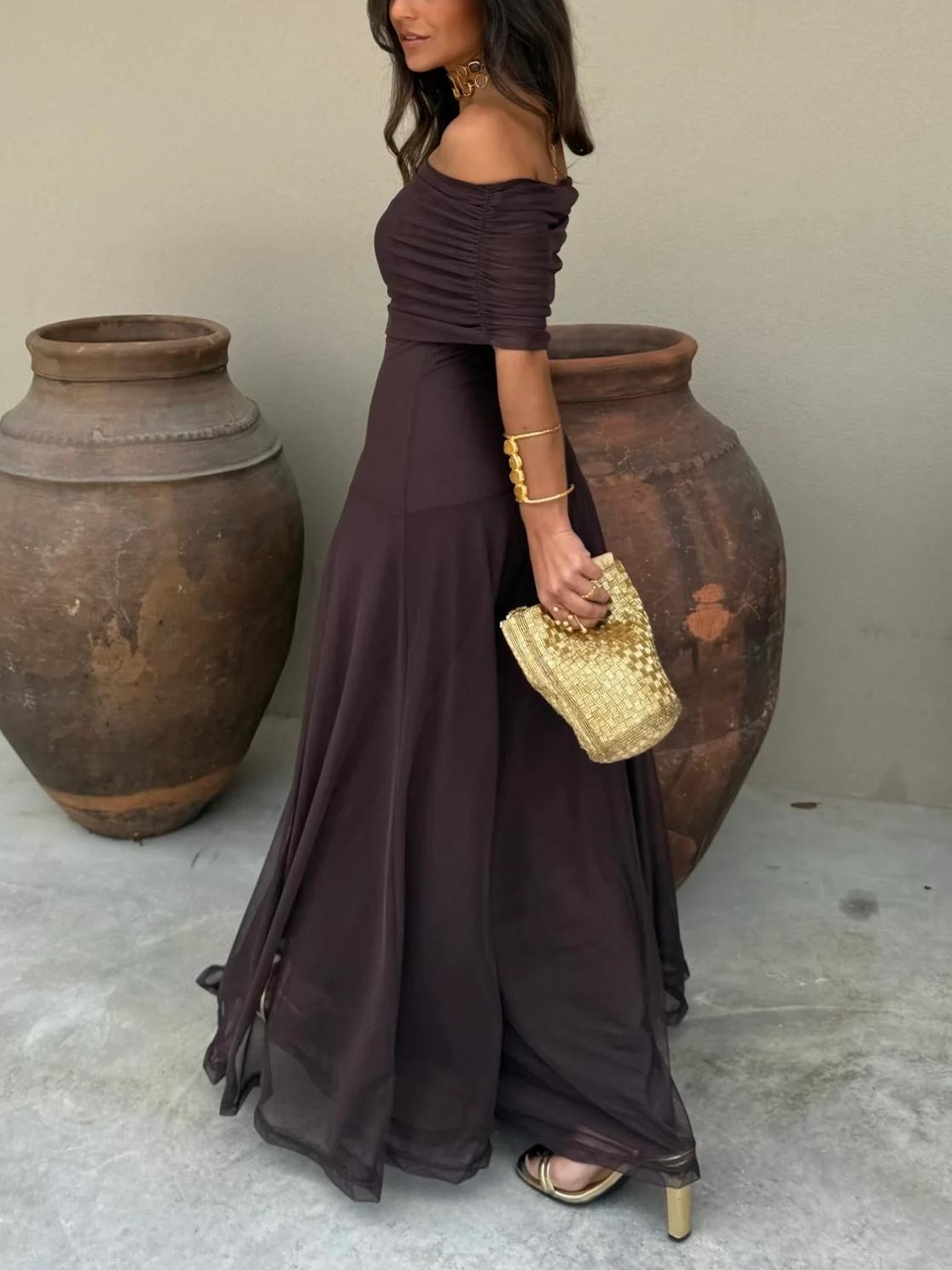 Alma Off-Shoulder Chiffon Maxi Dress