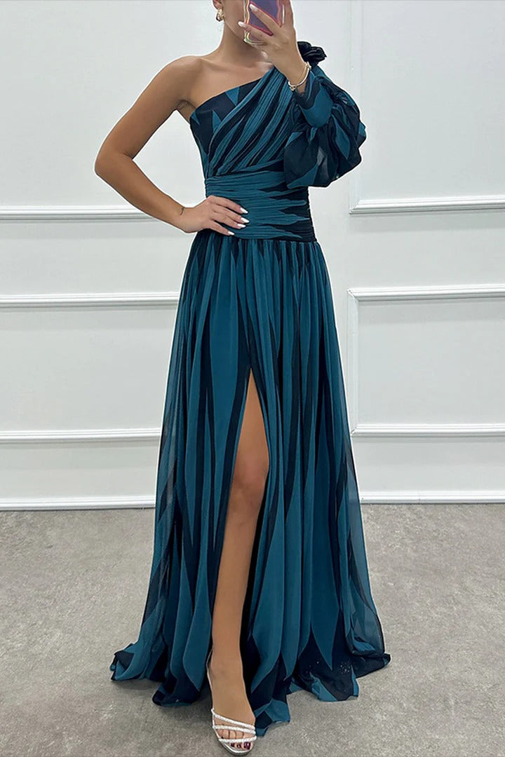 Astra Noir Pleated Maxi Gown