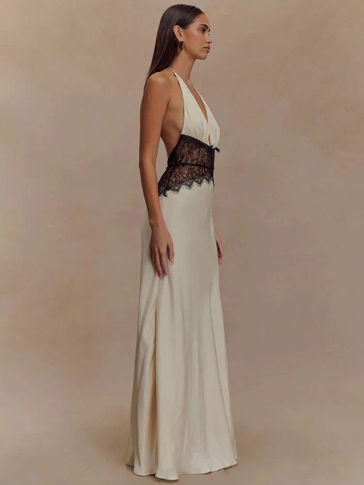 Evrelle | Halter Lace Elegance Maxi Dress