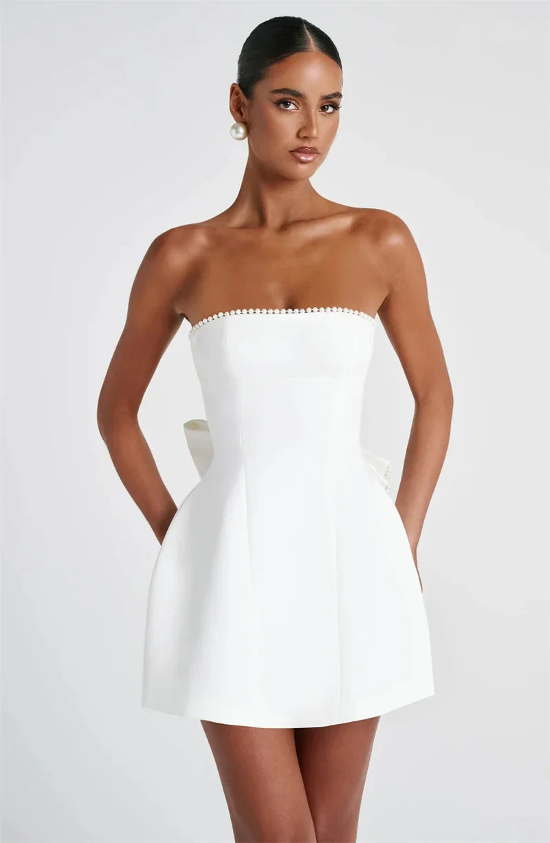 Veyra | Strapless Pearl Elegance Mini Dress