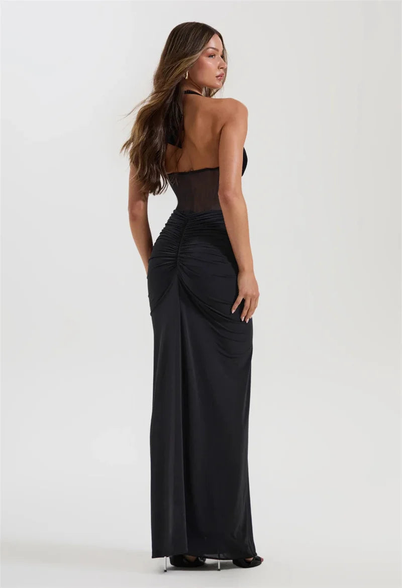 Liore | Halter Ruched Maxi Dress