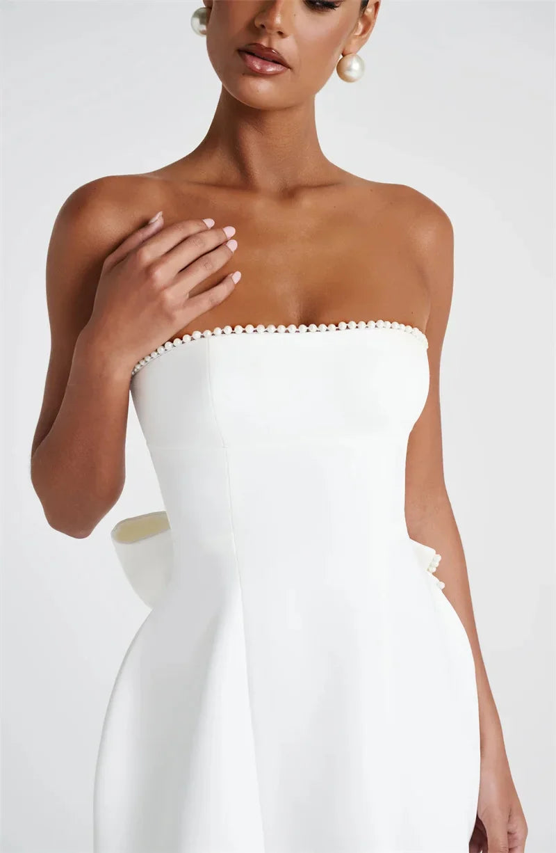 Veyra | Strapless Pearl Elegance Mini Dress