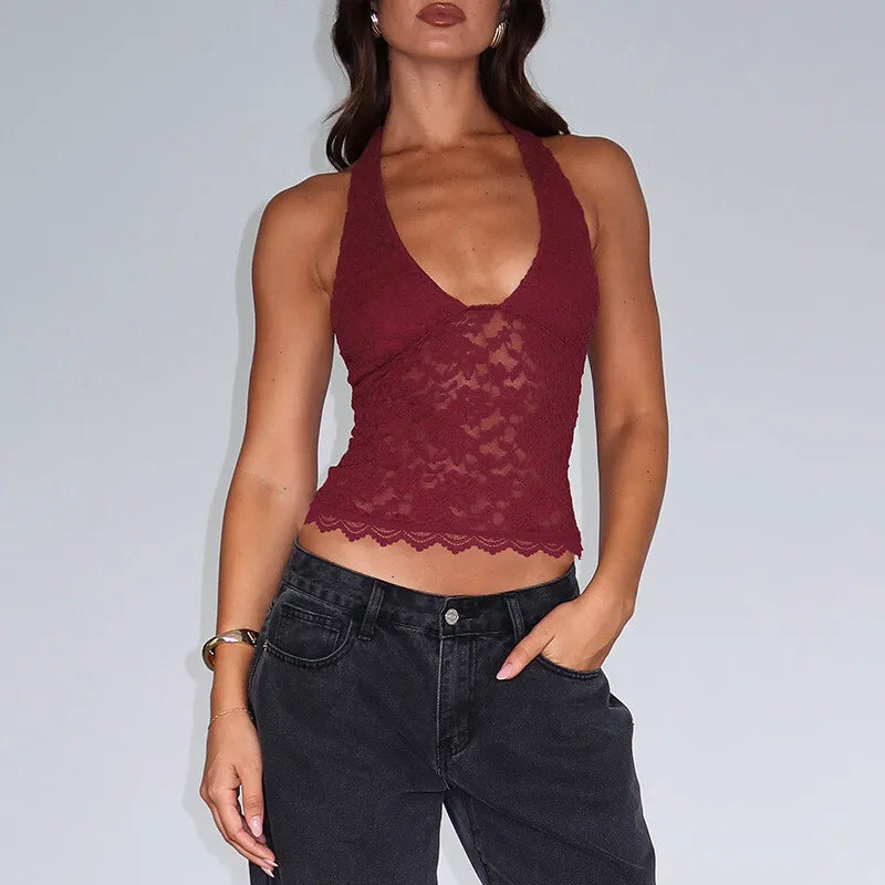 Vioress | Lace Halter Crop Elegance Top