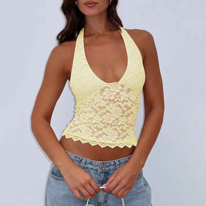 Vioress | Lace Halter Crop Elegance Top
