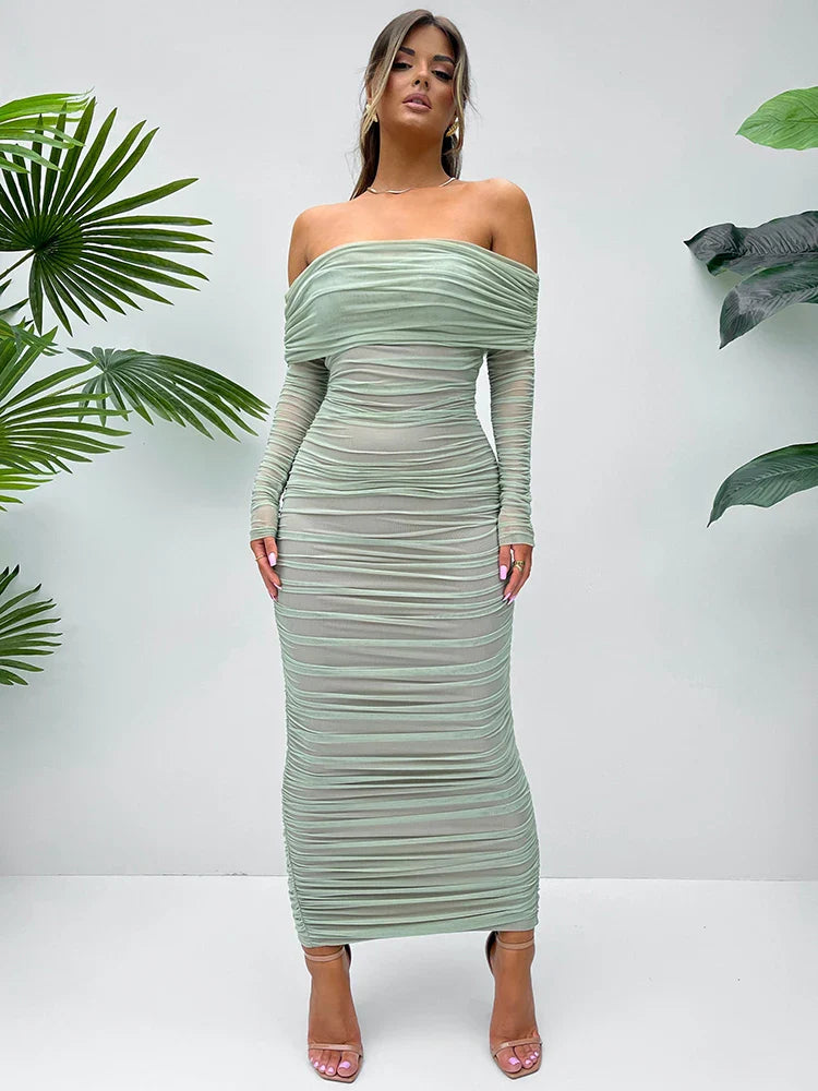 Elowira | Ruched Off-Shoulder Maxi Dress