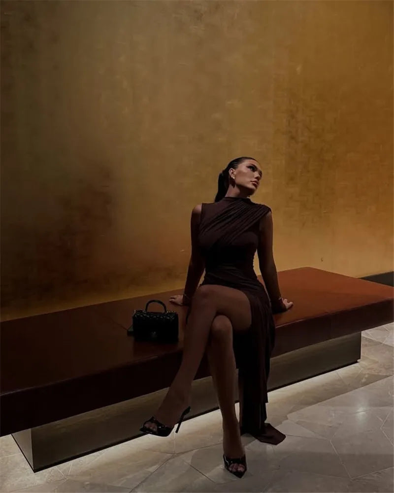 Clarionna | Draped High-Neck Mini Dress