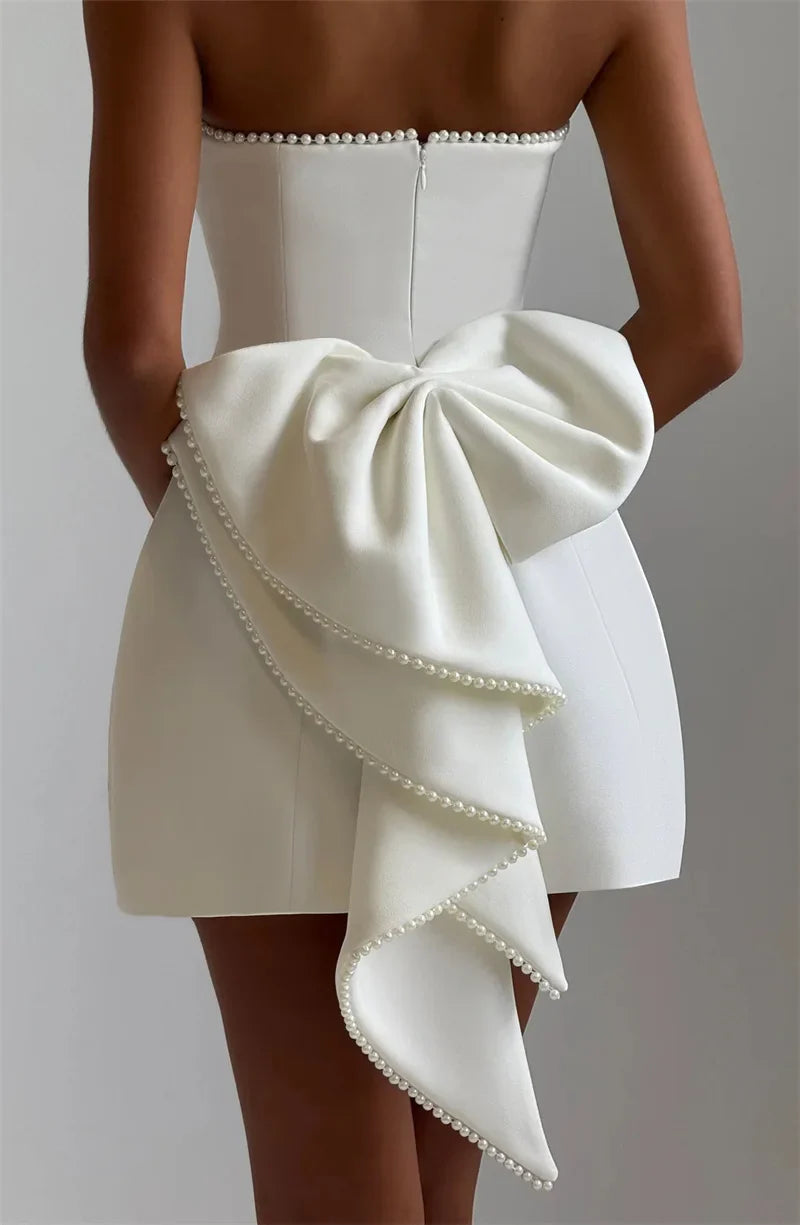 Veyra | Strapless Pearl Elegance Mini Dress