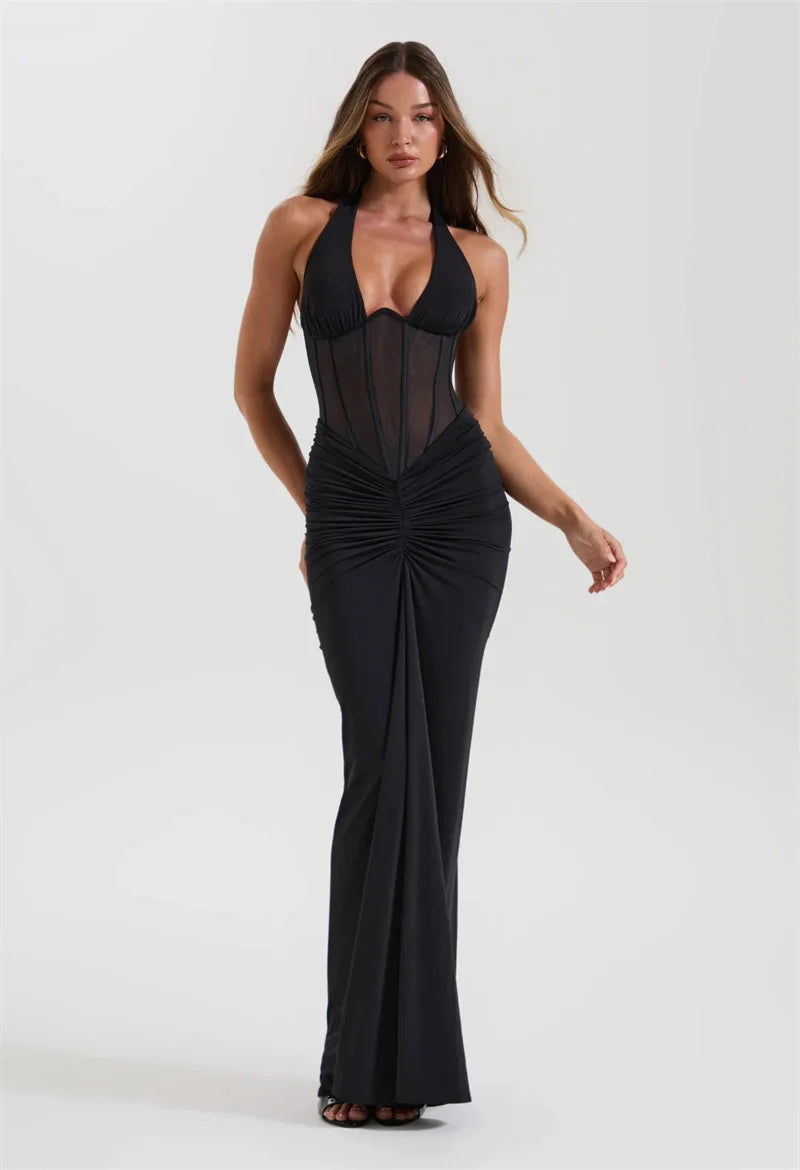 Liore | Halter Ruched Maxi Dress