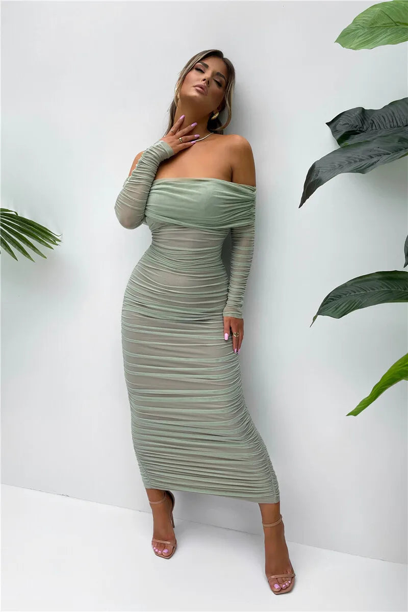 Elowira | Ruched Off-Shoulder Maxi Dress
