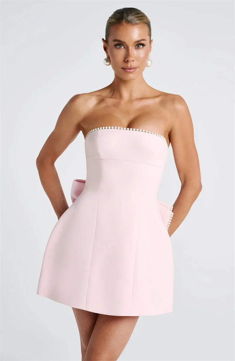 Veyra | Strapless Pearl Elegance Mini Dress