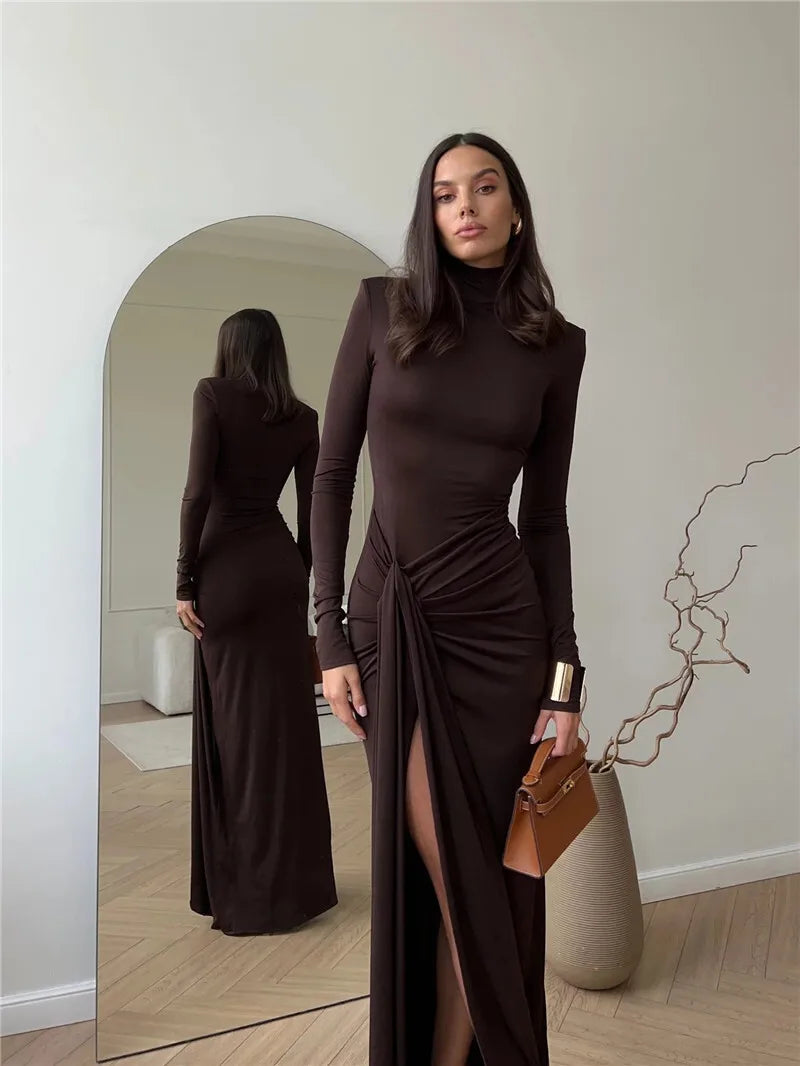 Arlissia | High-Slit Draped Elegance Maxi Dress