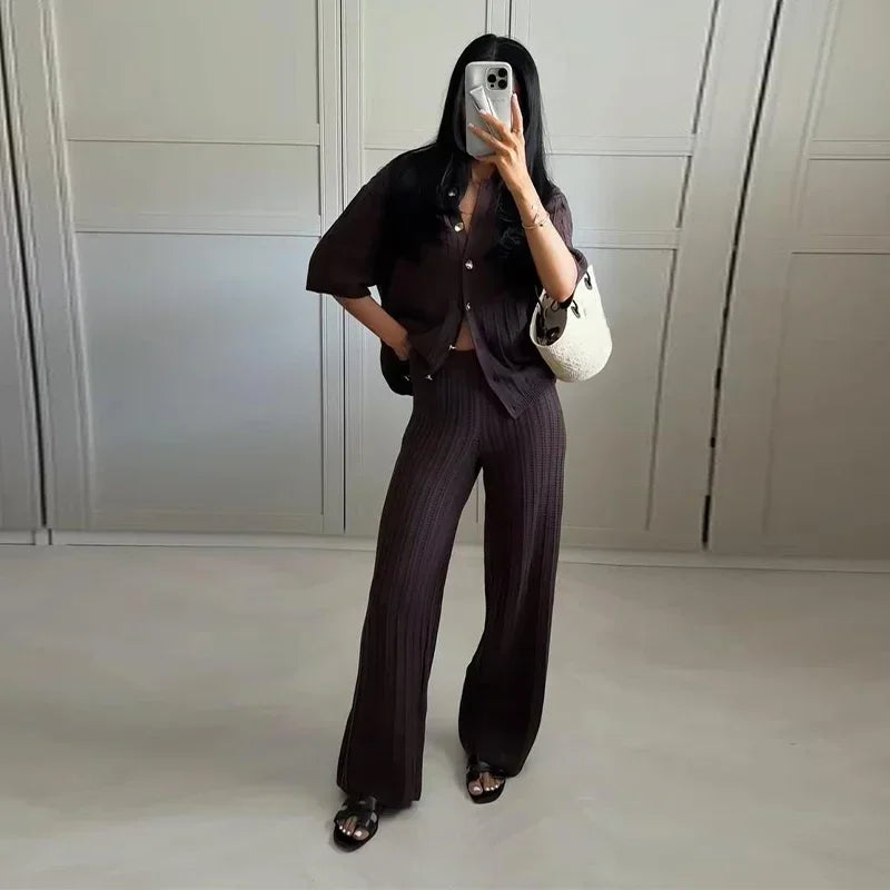 Lyselle | Chic Knit Cardigan & Trousers Set