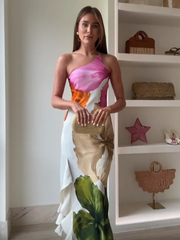 Aurora Petal One-Shoulder Maxi Dress