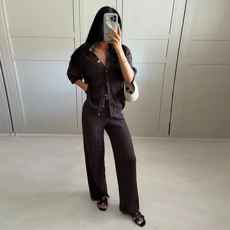 Lyselle | Chic Knit Cardigan & Trousers Set