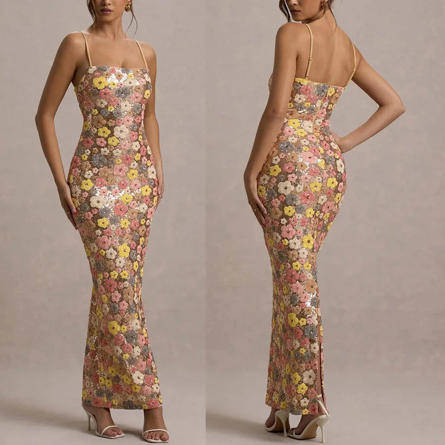 Blossom Sequin Slip Maxi Dress