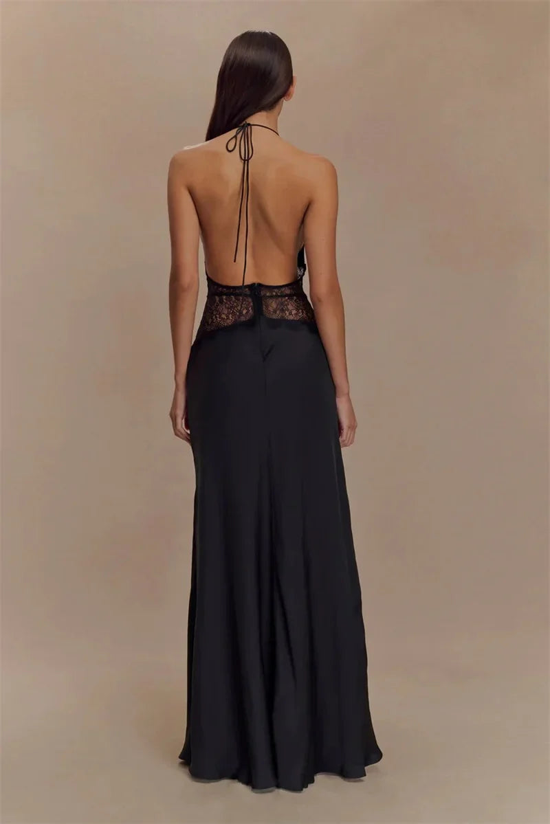 Evrelle | Halter Lace Elegance Maxi Dress