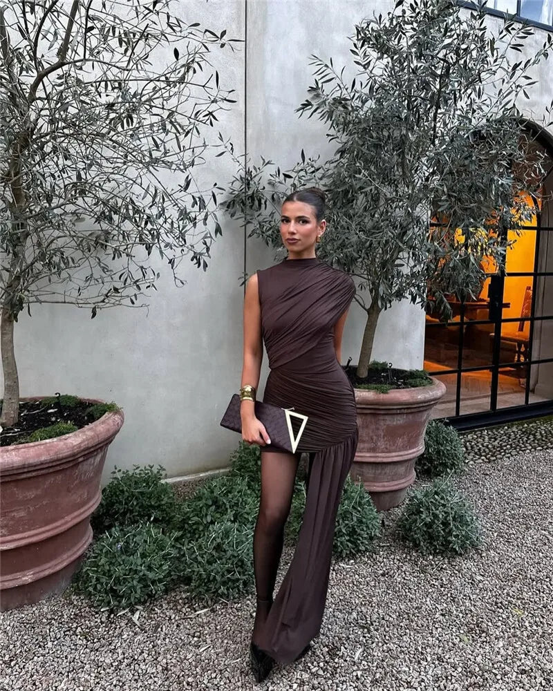 Clarionna | Draped High-Neck Mini Dress