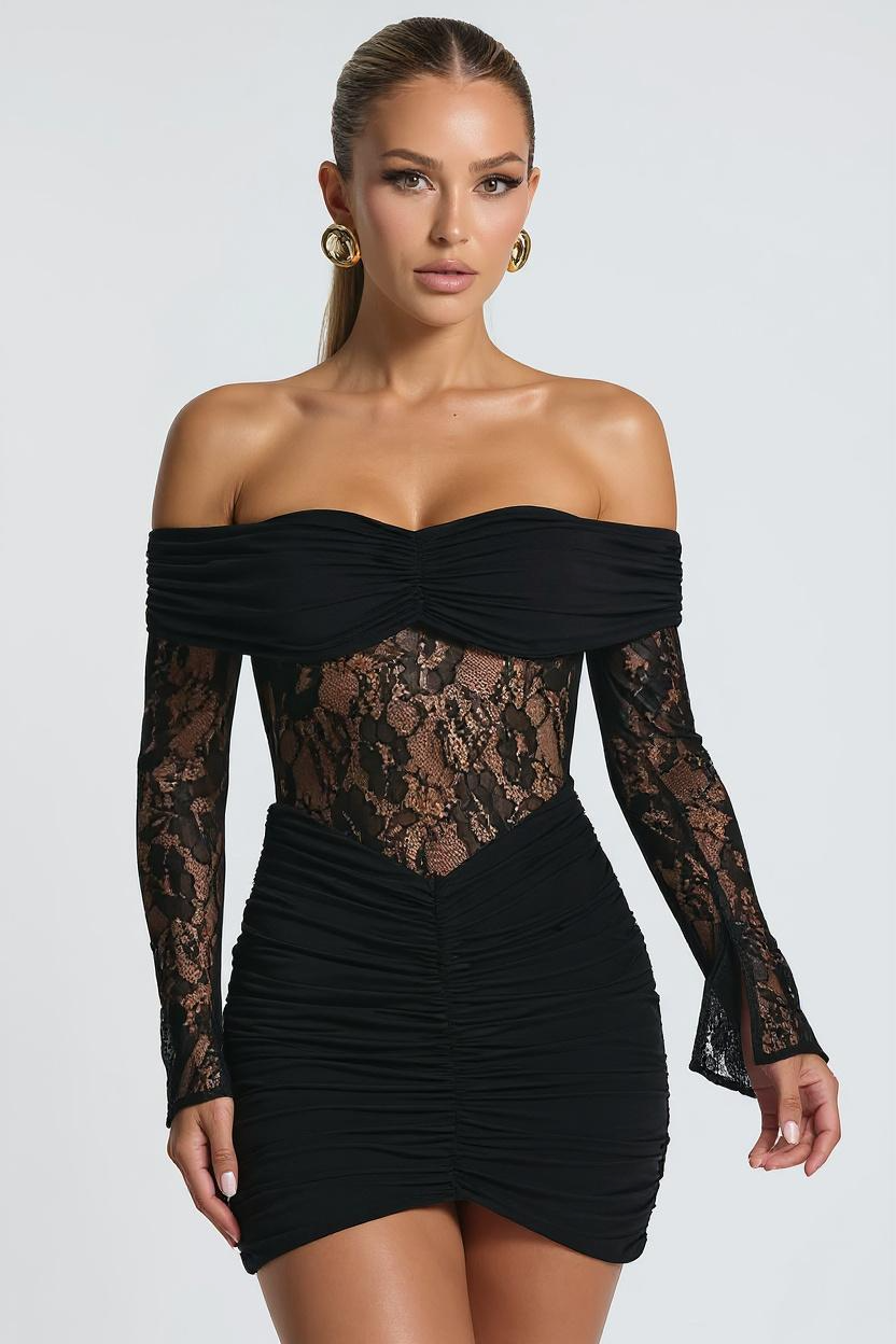 Ophelia | Lace Ruched Mini Dress