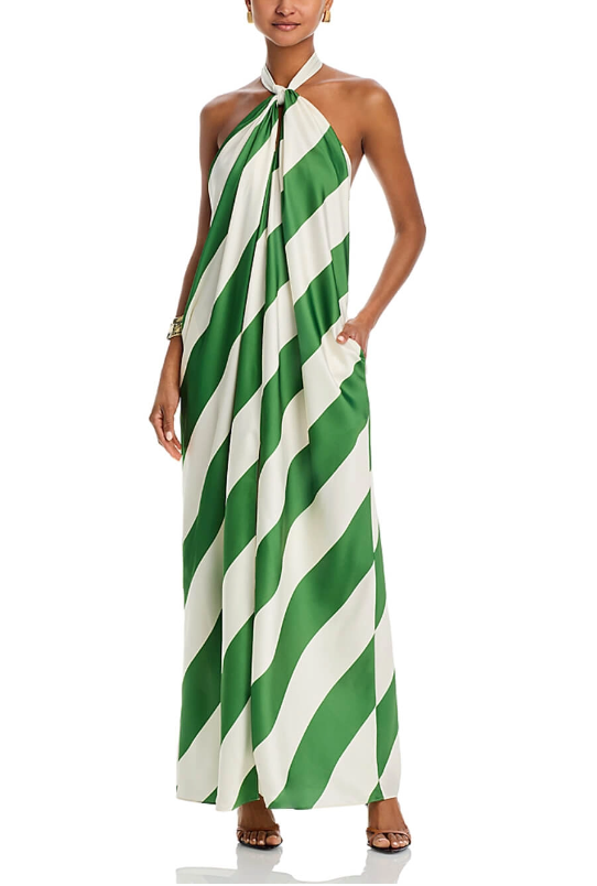 Verde Stripe Halter Maxi Dress