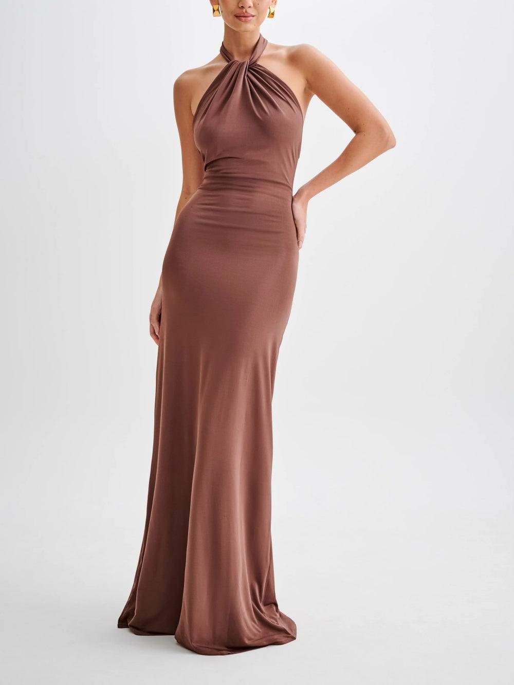 Selene Satin Halter Dress