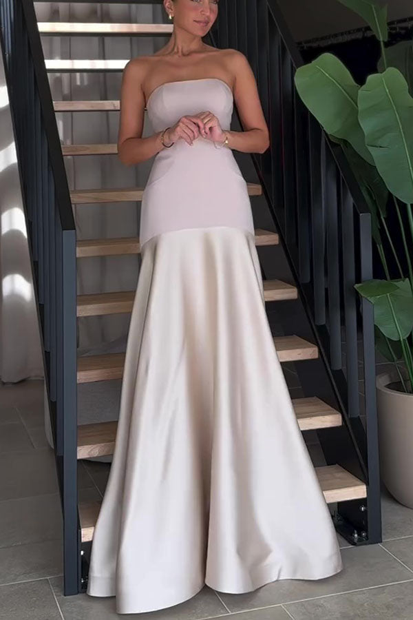 Luxe Satin Glow Strapless Maxi Gown