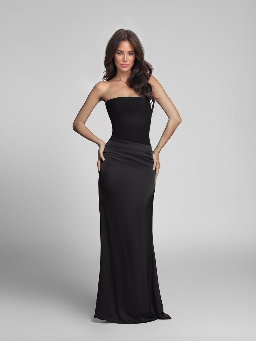 Aurielle Satin Glow Strapless Maxi Dress