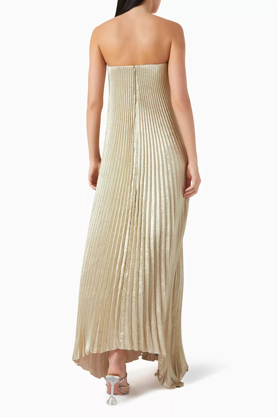 Celestia Strapless Pleated Evening Gown – Golden Elegance