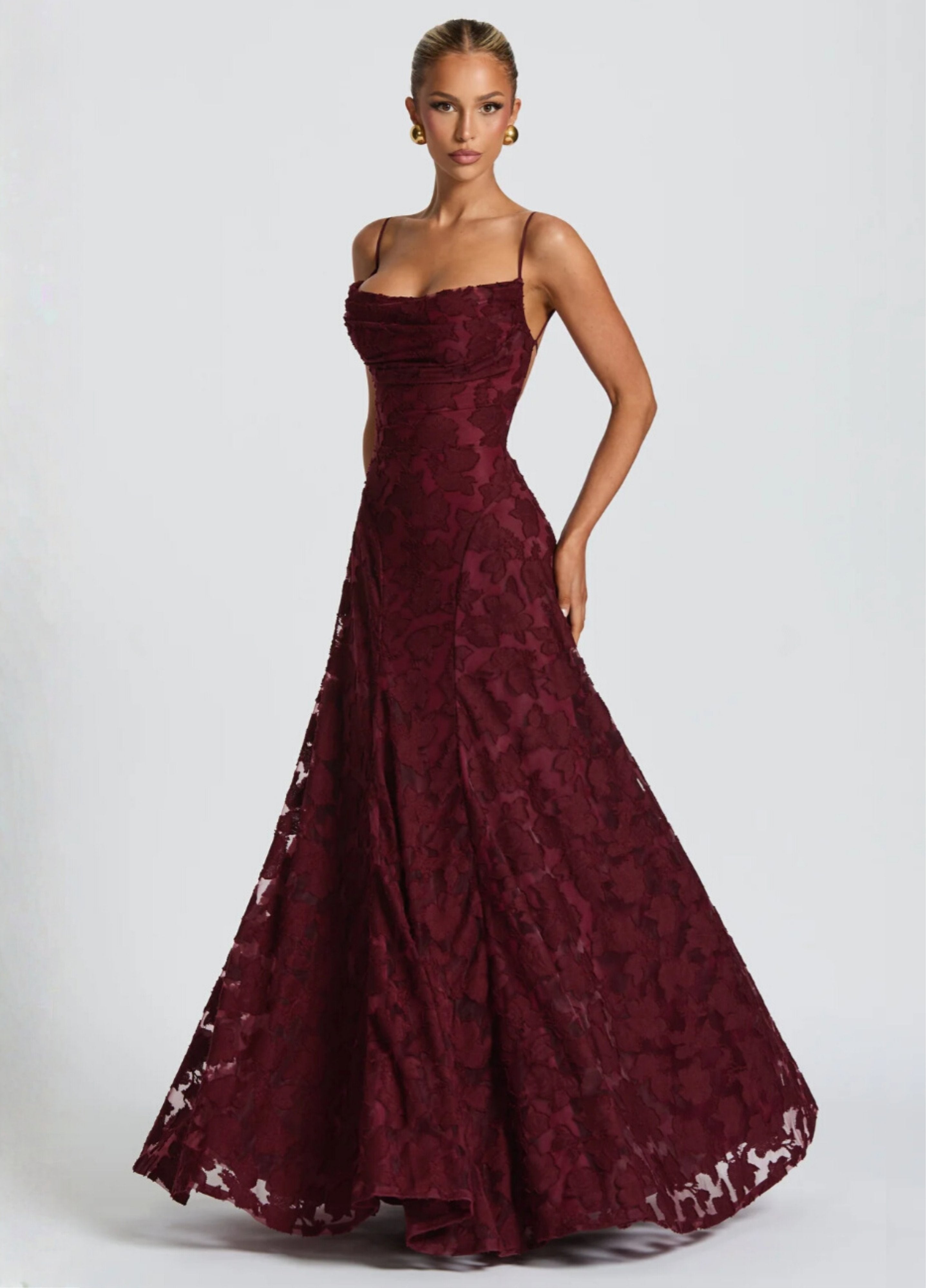 Leanne | Wine-Luxe Romantic Maxi Gown