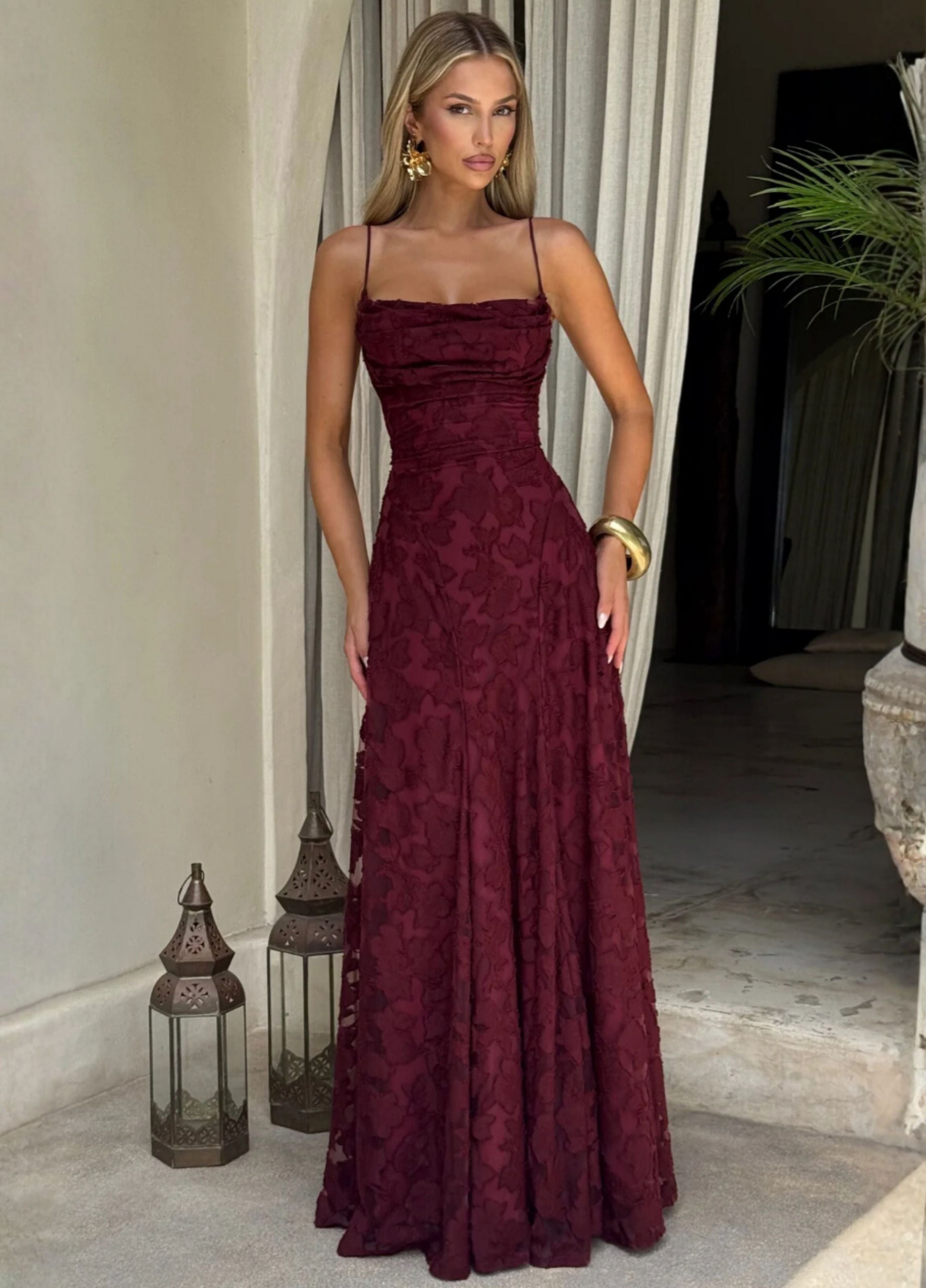 Leanne | Wine-Luxe Romantic Maxi Gown