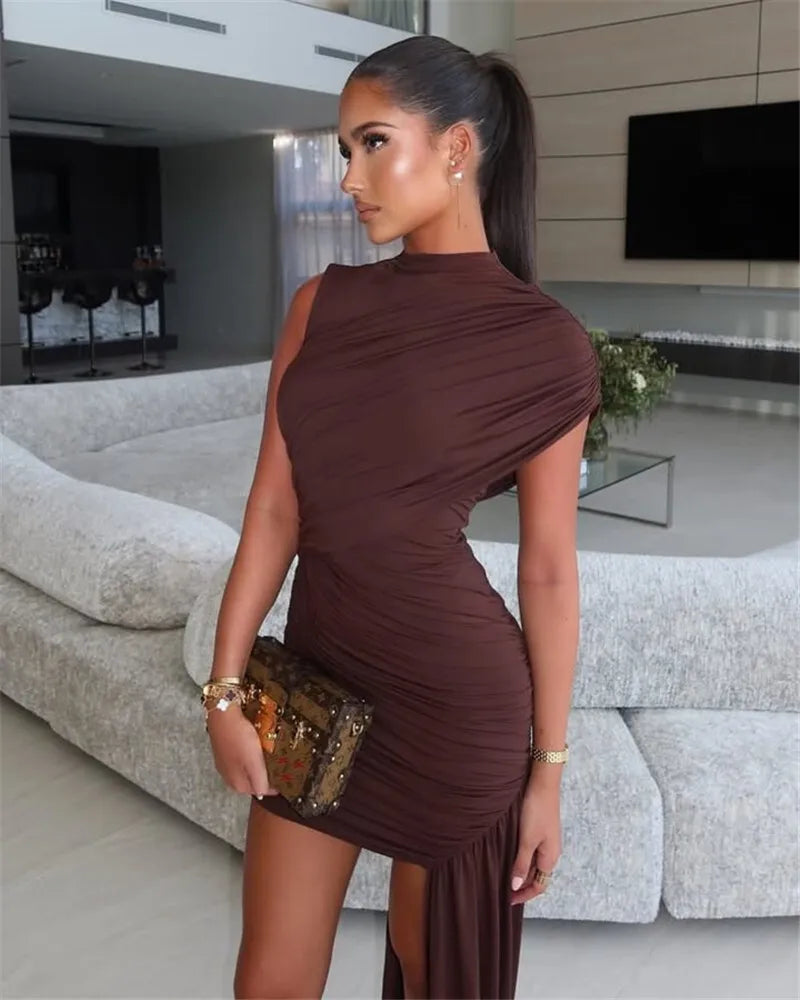 Clarionna | Draped High-Neck Mini Dress