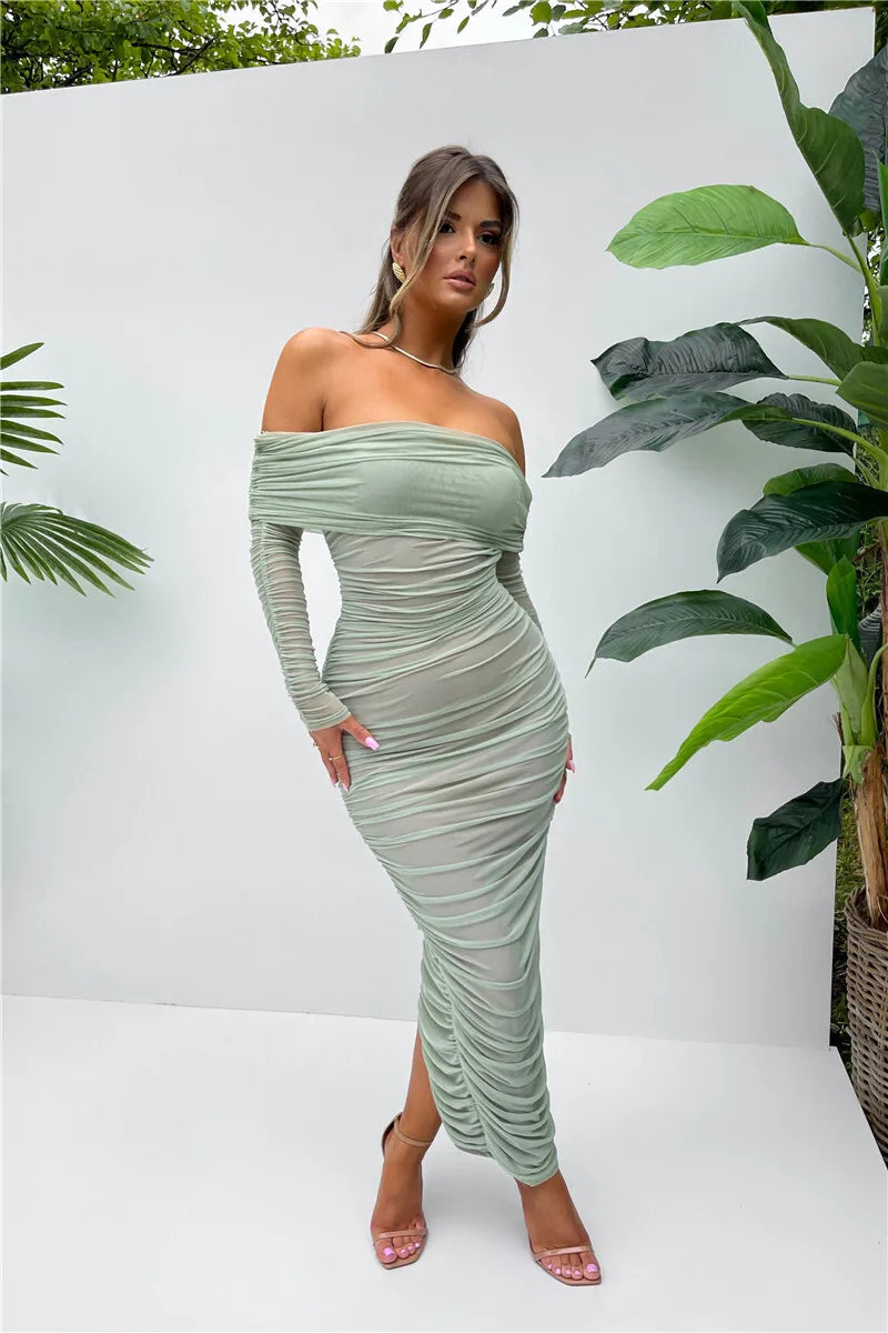 Elowira | Ruched Off-Shoulder Maxi Dress