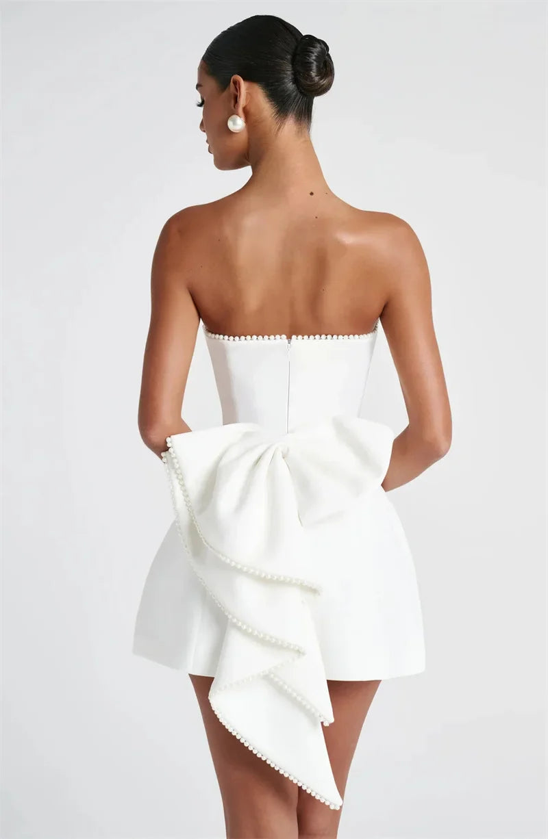 Veyra | Strapless Pearl Elegance Mini Dress