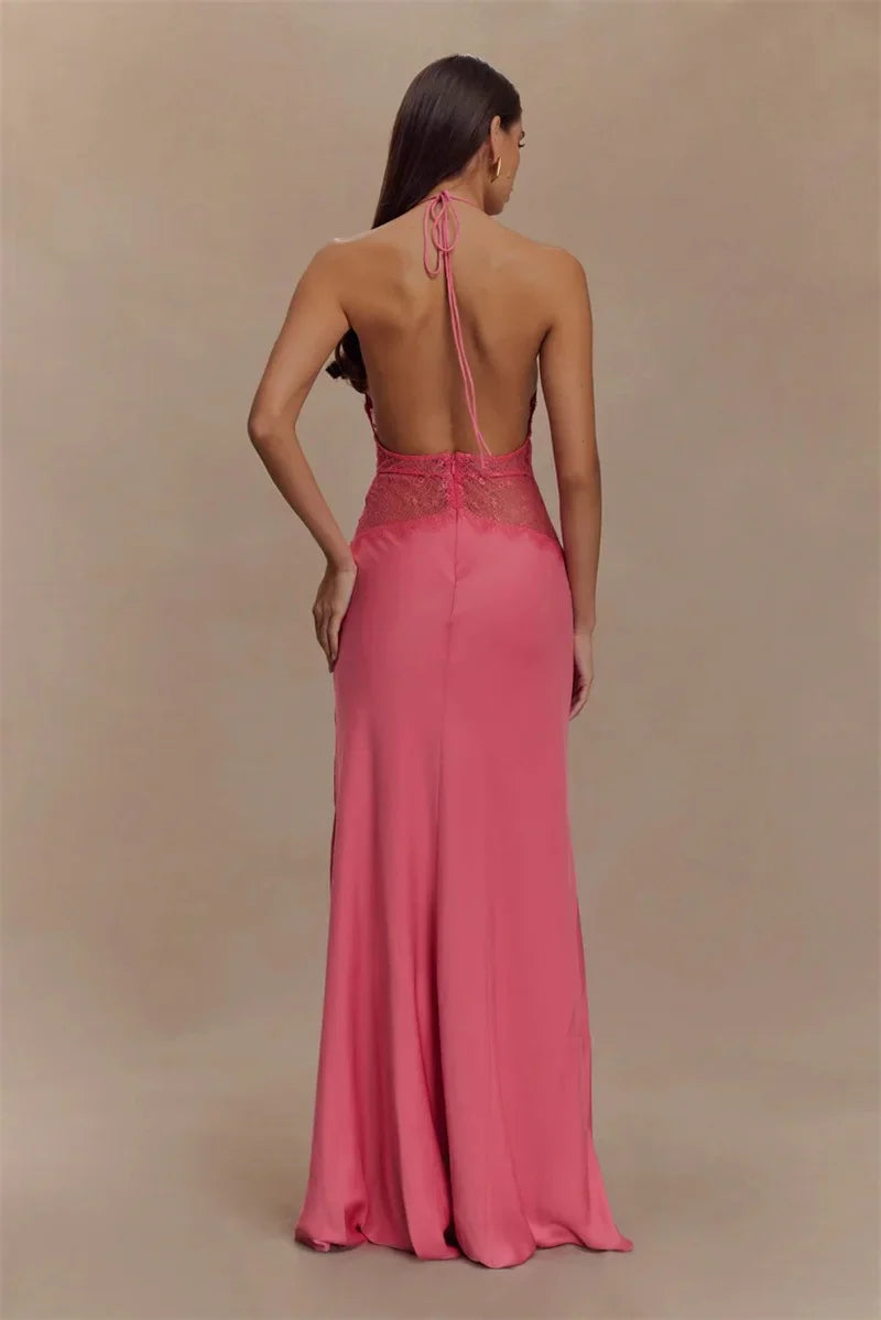 Evrelle | Halter Lace Elegance Maxi Dress