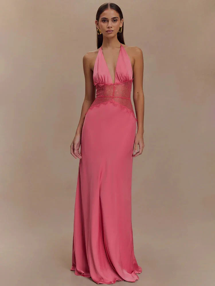 Evrelle | Halter Lace Elegance Maxi Dress