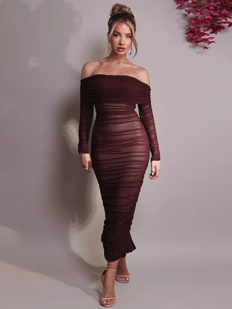 Elowira | Ruched Off-Shoulder Maxi Dress