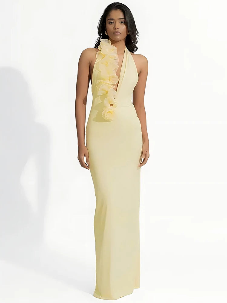 Maravelle | Floral Halter Maxi Dress