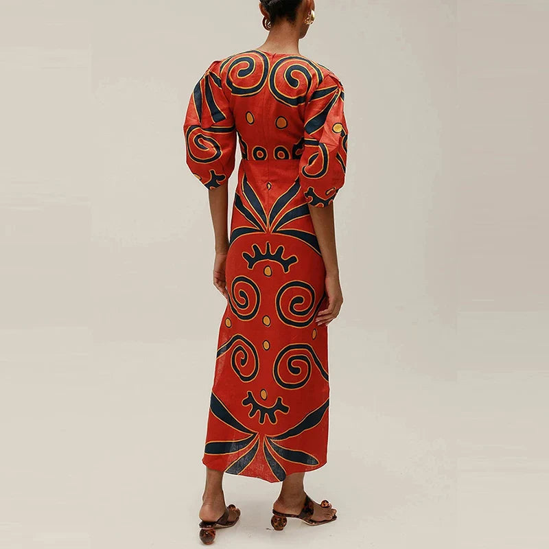 Riviera Stripes Puff Sleeve Maxi Dress