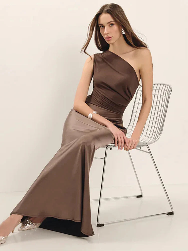 Coraline | Satin One-Shoulder Maxi Dress