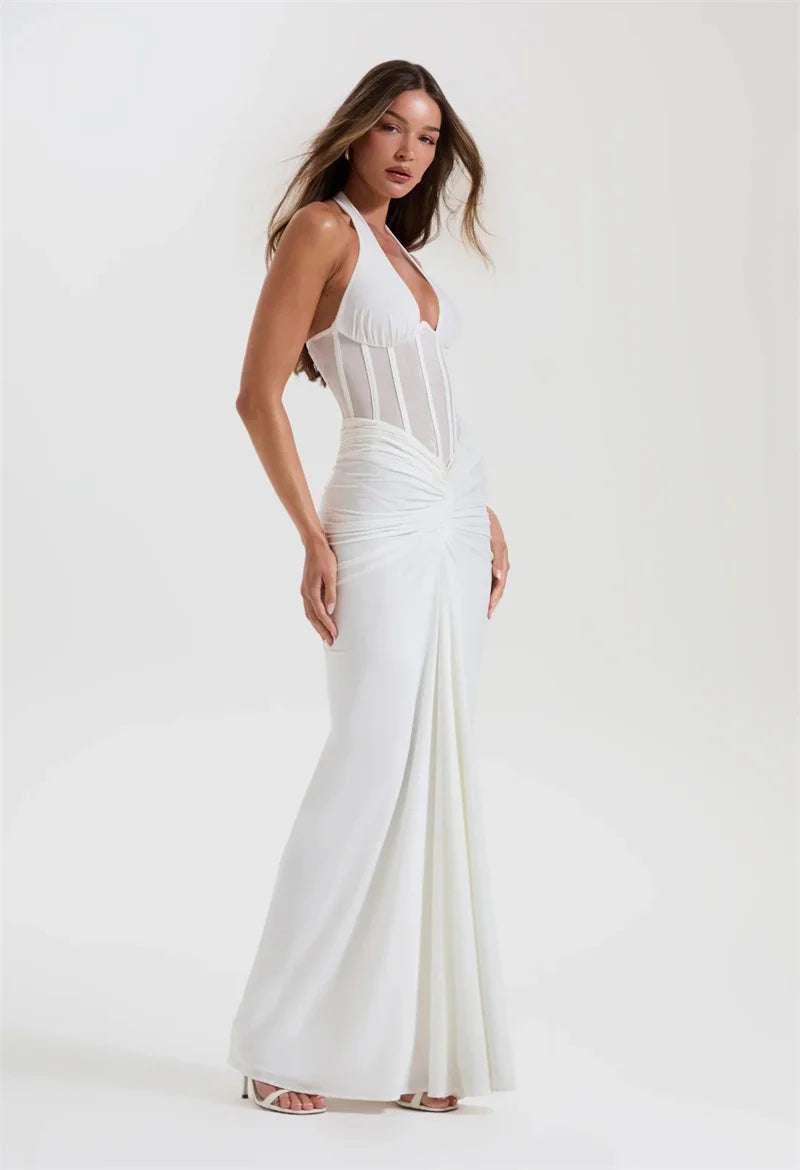 Liore | Halter Ruched Maxi Dress