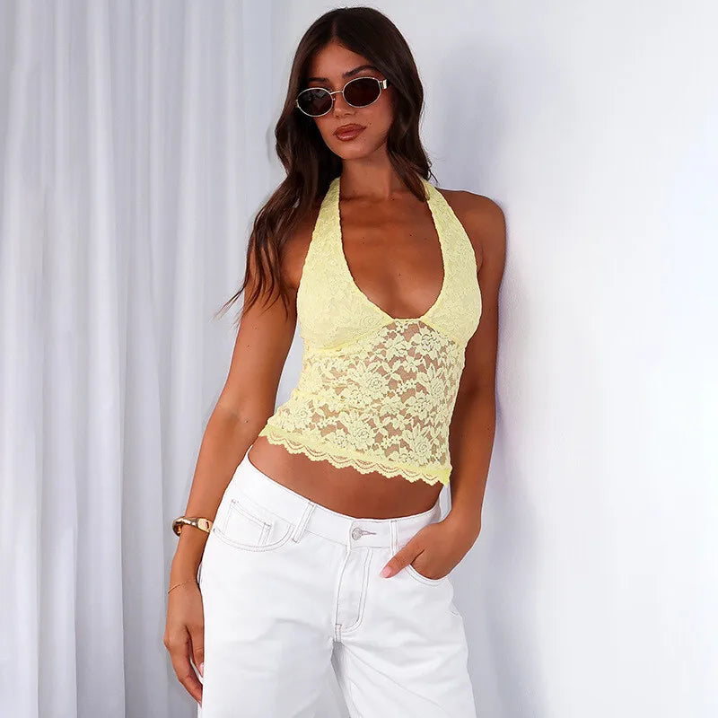 Vioress | Lace Halter Crop Elegance Top