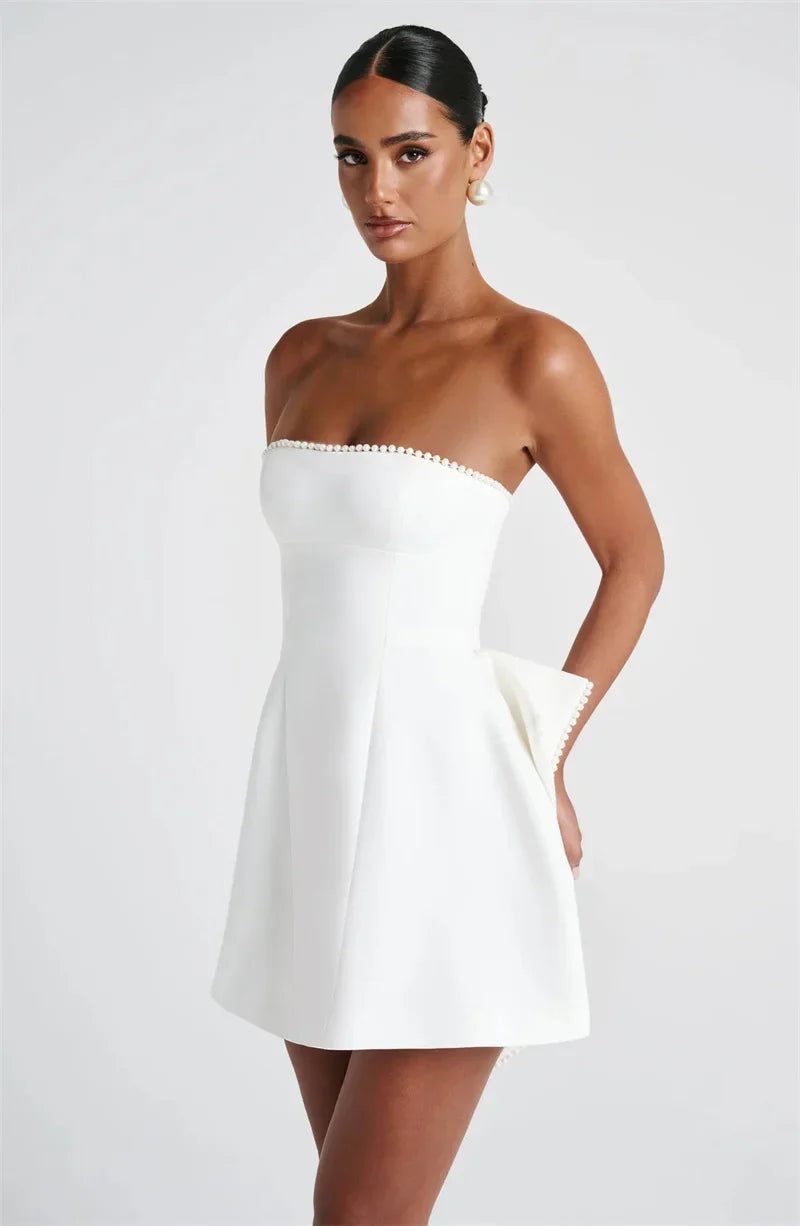 Veyra | Strapless Pearl Elegance Mini Dress