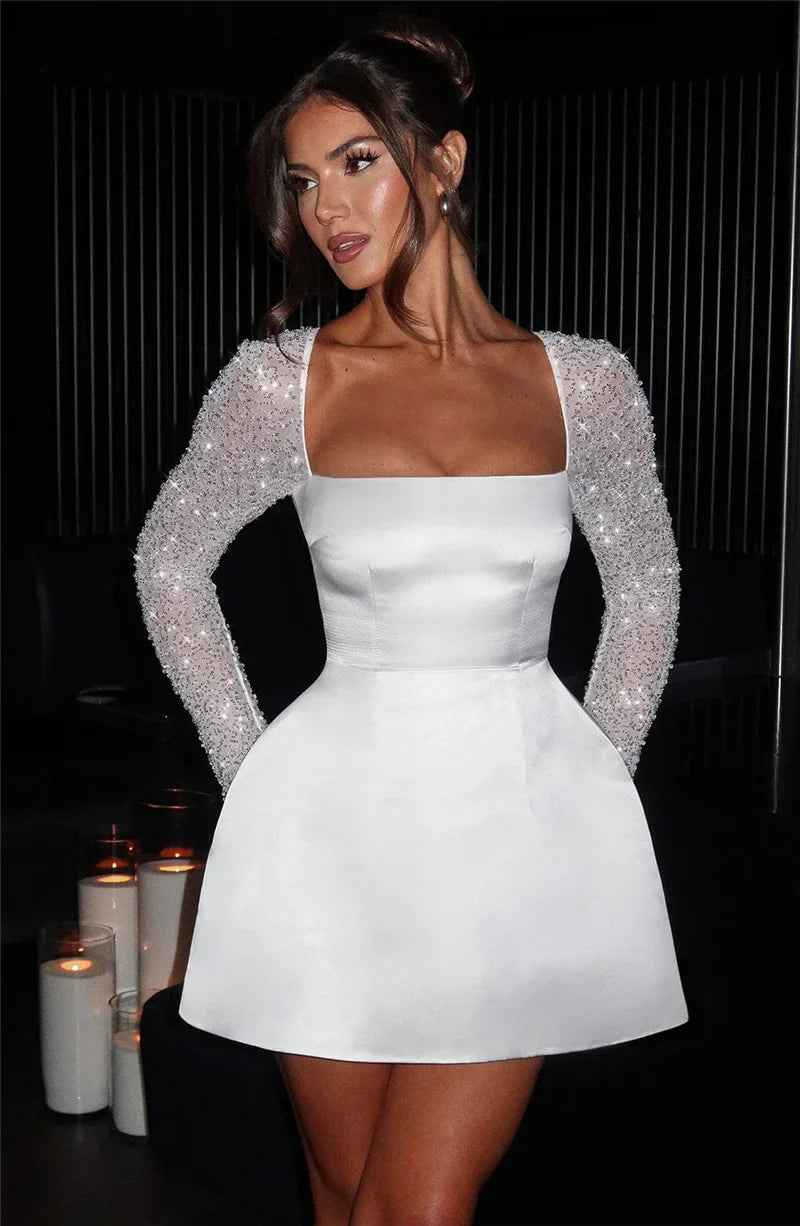 Lumora | Glitter Sleeve A-Line Mini Dress