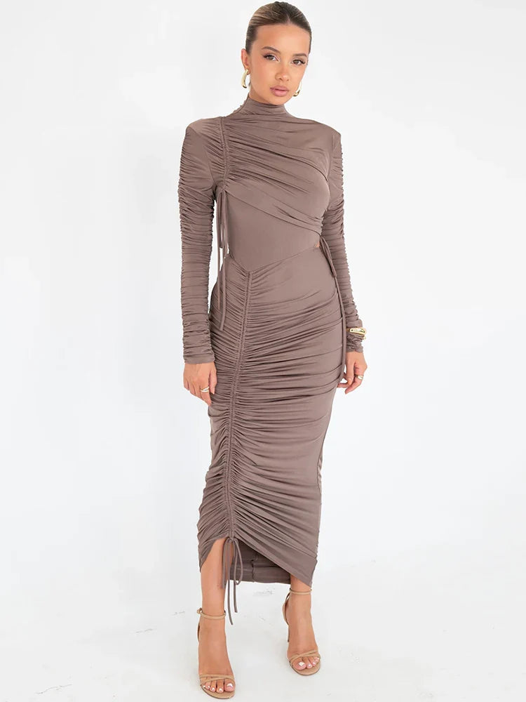 Marcella | Ruched Turtleneck Maxi Dress