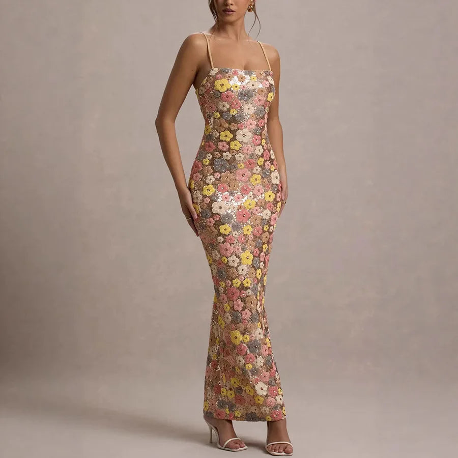 Blossom Sequin Slip Maxi Dress