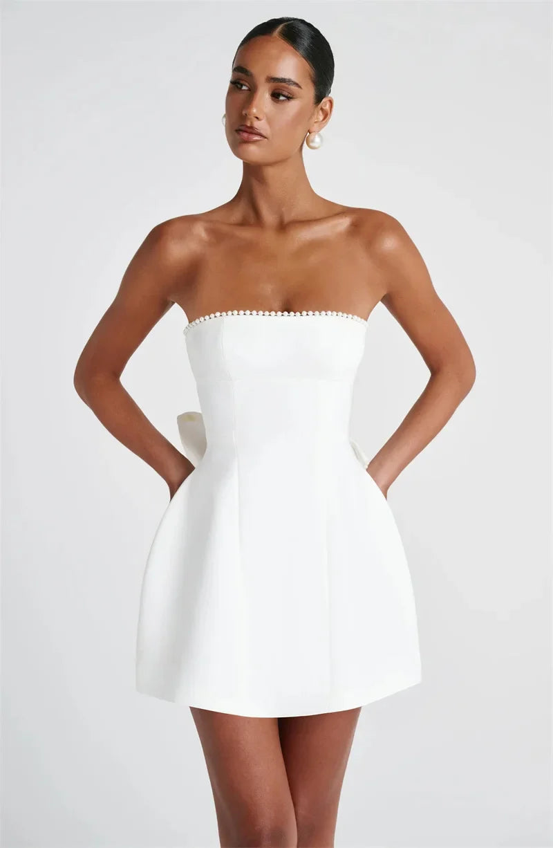 Veyra | Strapless Pearl Elegance Mini Dress