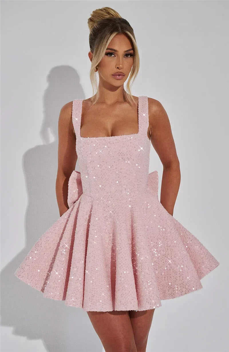 Novaria | Sequin Bow A-Line Mini Dress