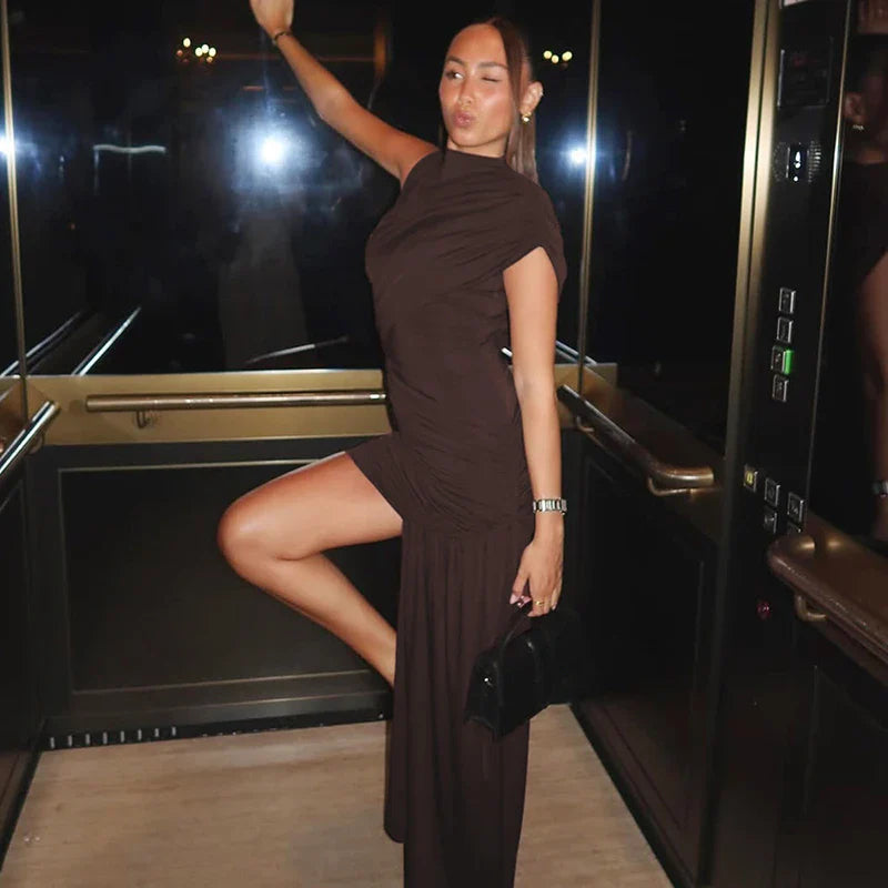 Clarionna | Draped High-Neck Mini Dress