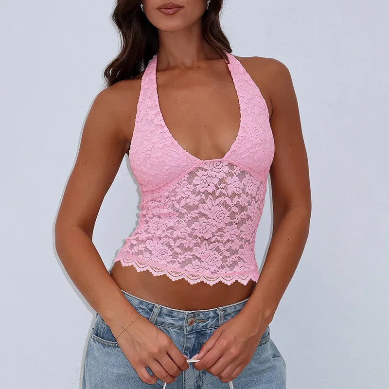 Vioress | Lace Halter Crop Elegance Top
