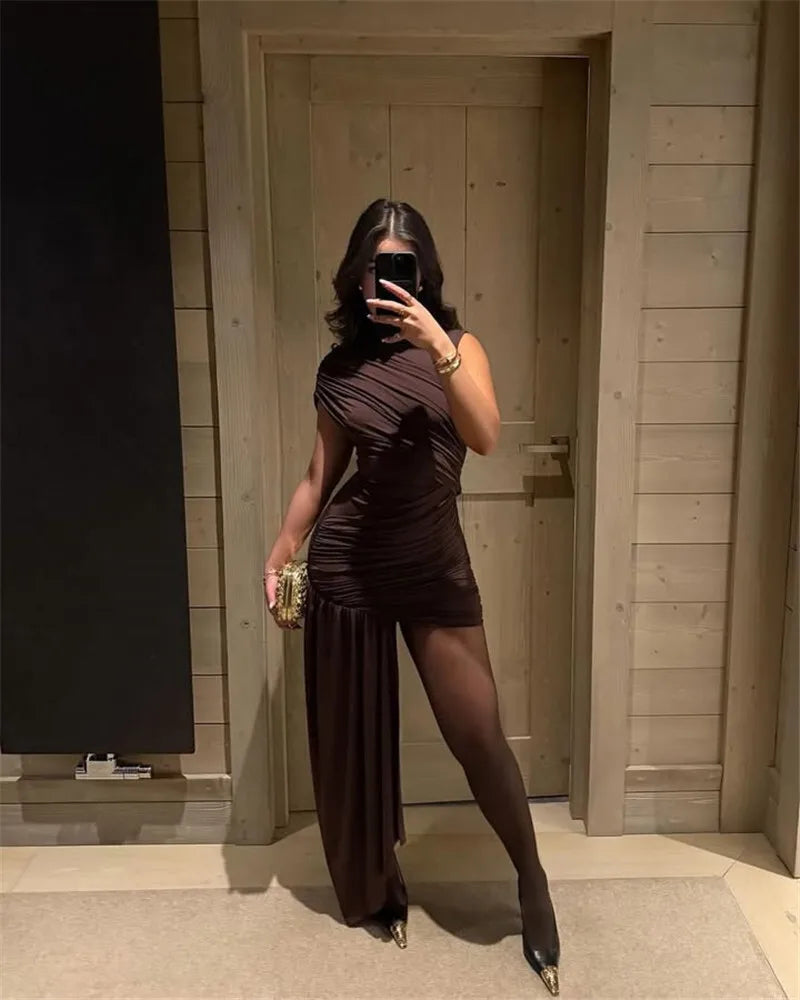 Clarionna | Draped High-Neck Mini Dress